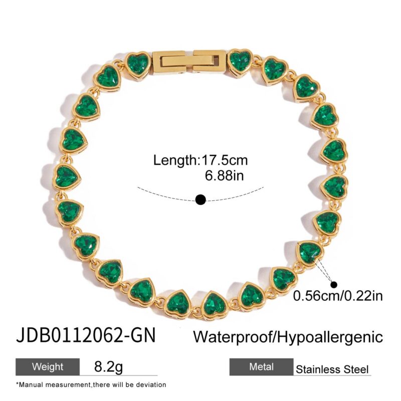 Gold Tone Heart Zirconia Tennis Bracelet Green Glow - Image 4