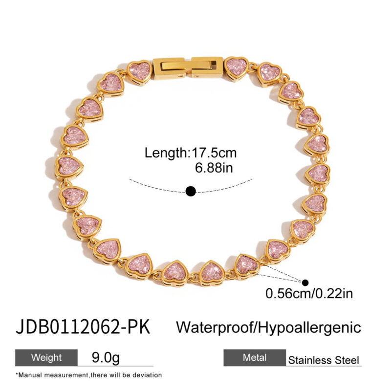 Classic Gold Tone Bracelet Pink Round White Square Zirconia - Image 4