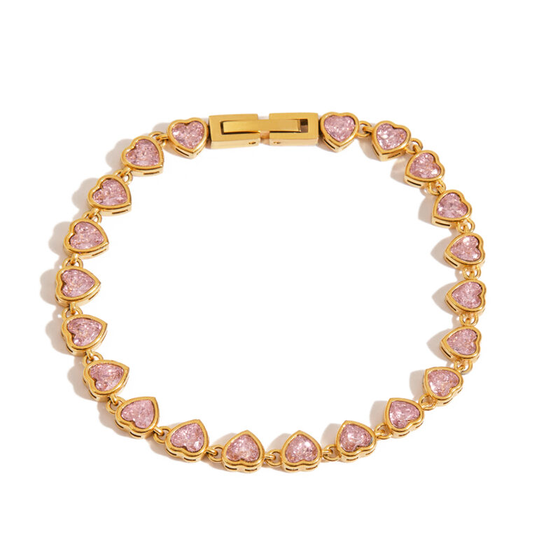 Classic Gold Tone Bracelet Pink Round White Square Zirconia