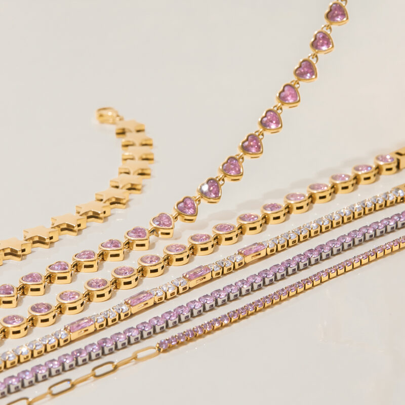 Steel Tone Tennis Chain Bracelet Pink Zirconia Sparkle - Image 2