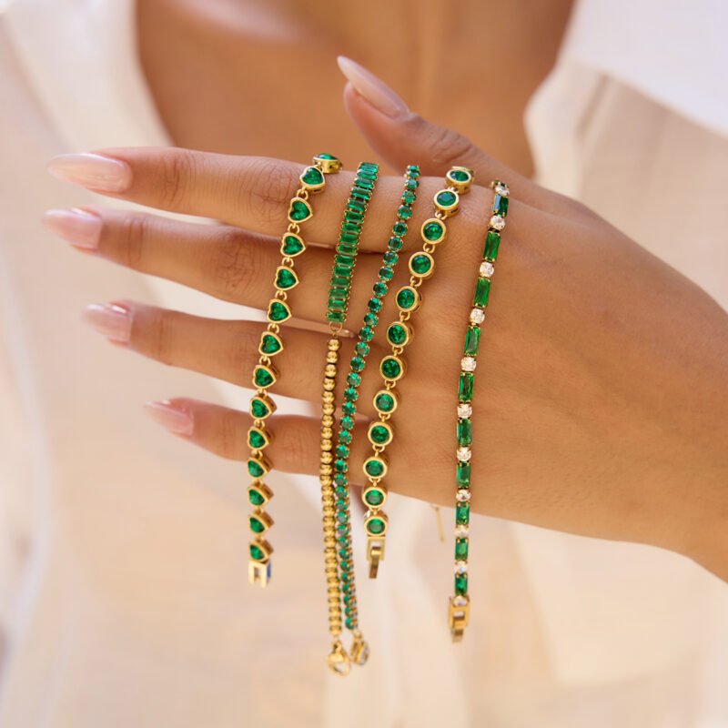 Classic Gold Green Square White Round Zirconia Bracelet - Image 2