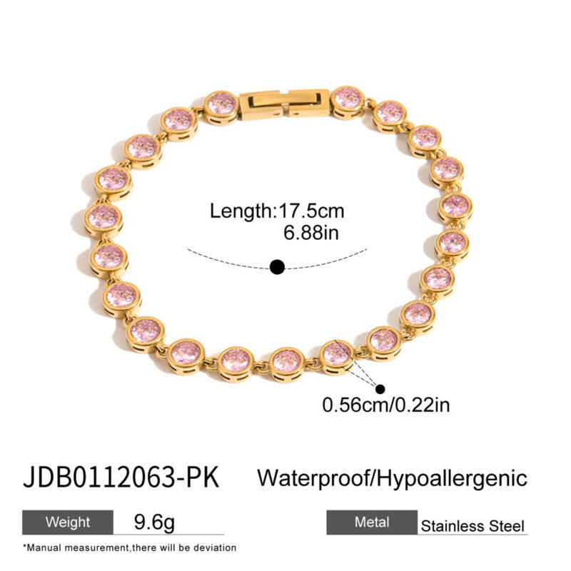 Gold Tone Round Green Zirconia Tennis Bracelet - Image 4
