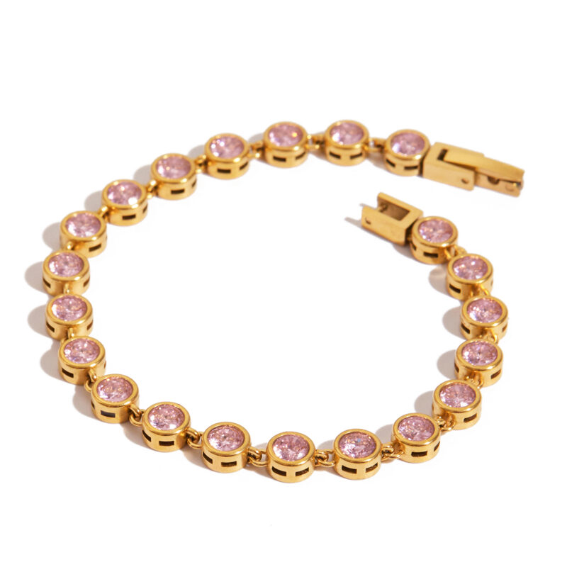 Gold Tone Round Green Zirconia Tennis Bracelet