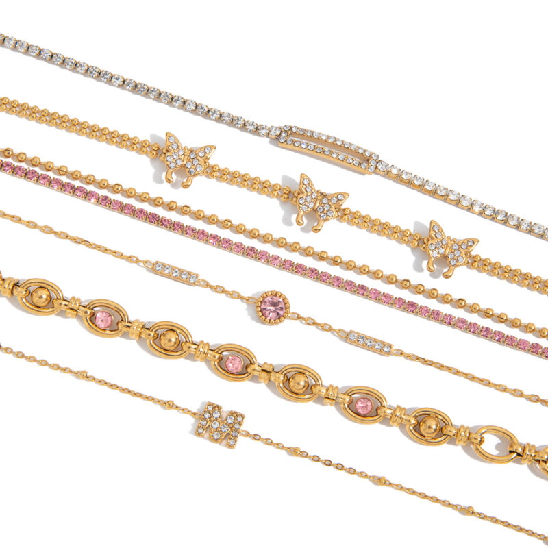 Gold Tone Round Pink Zirconia Tennis Bracelet - Image 2