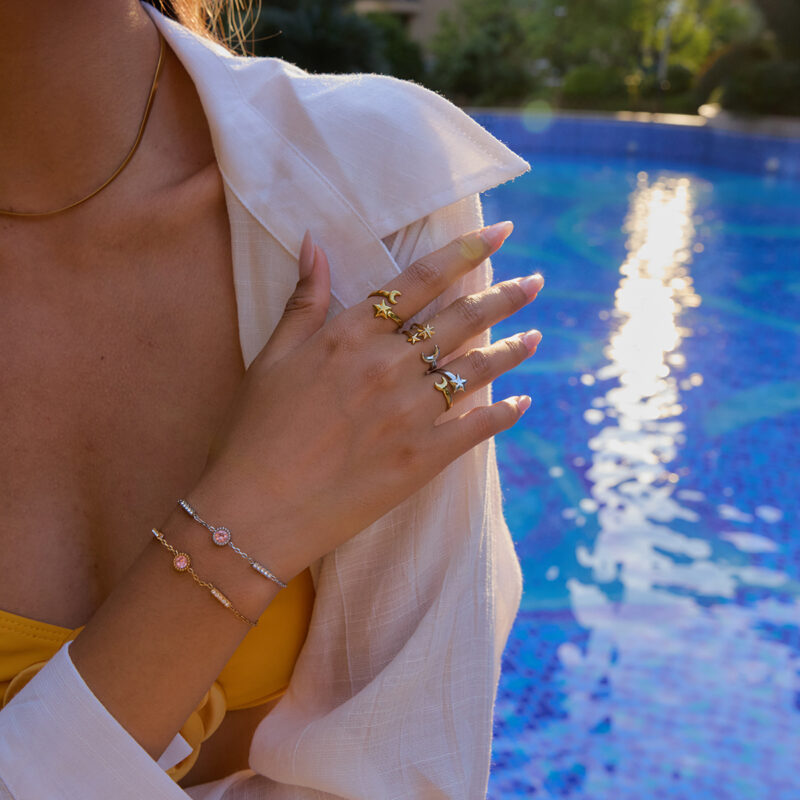 Gold Tone Round Pink Zirconia Tennis Bracelet - Image 3