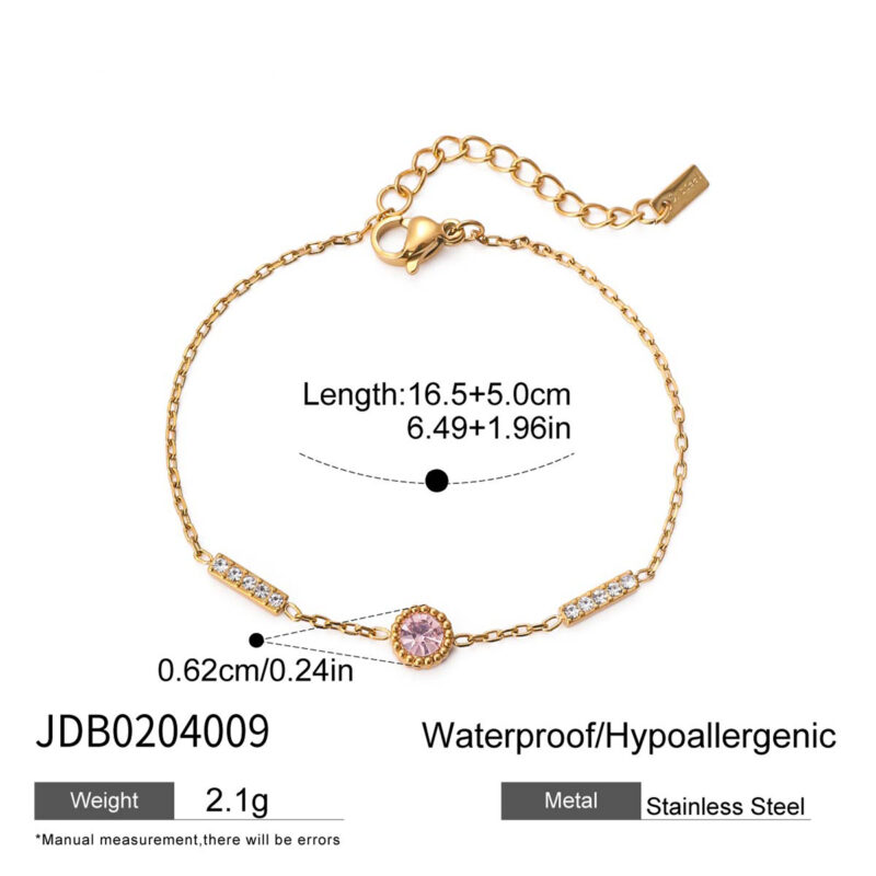 Gold Tone Round Pink Zirconia Tennis Bracelet - Image 4