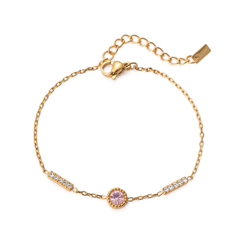 Gold Tone Round Pink Zirconia Tennis Bracelet