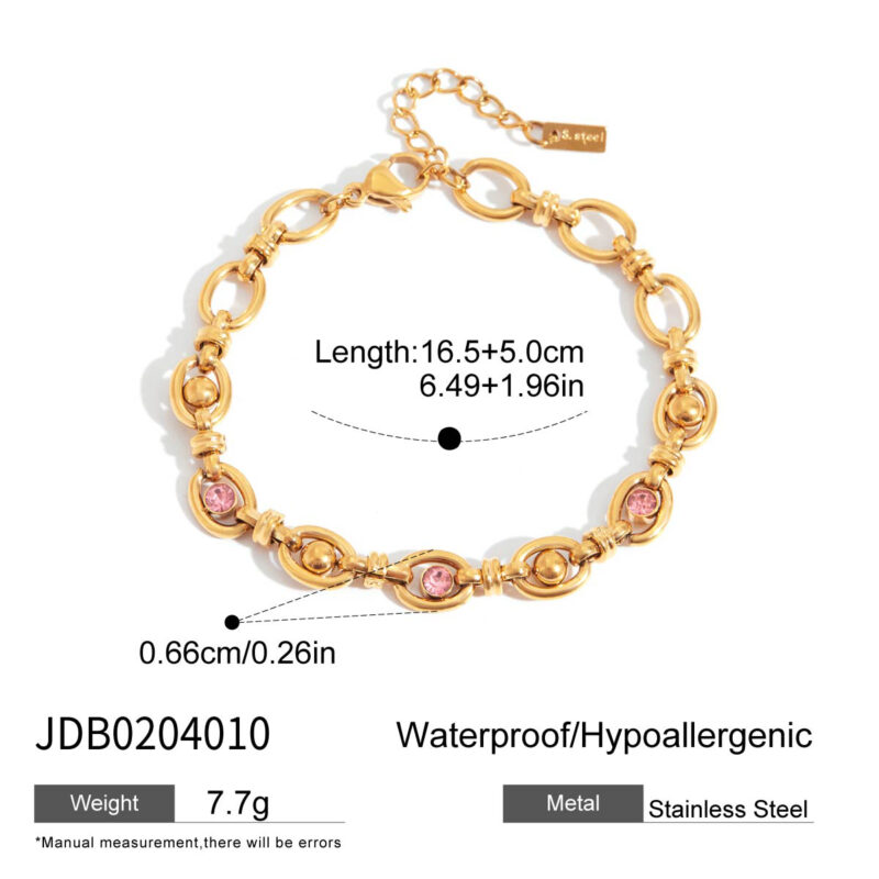 Classic Gold Tone Handmade Pink Round Zirconia Bracelet - Image 4