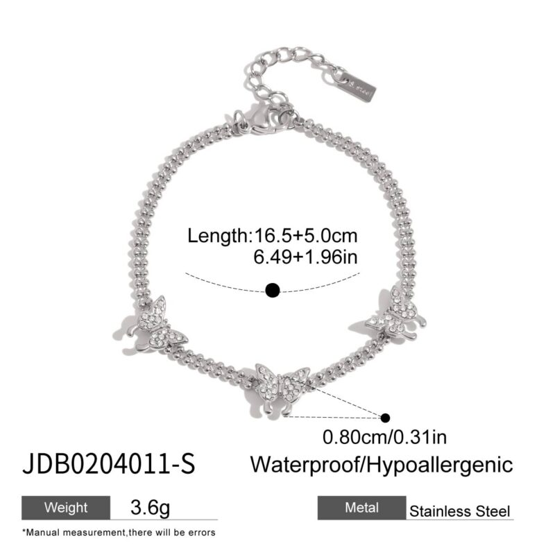 Romantic Steel Tone Butterfly Bracelet White Zirconia - Image 4