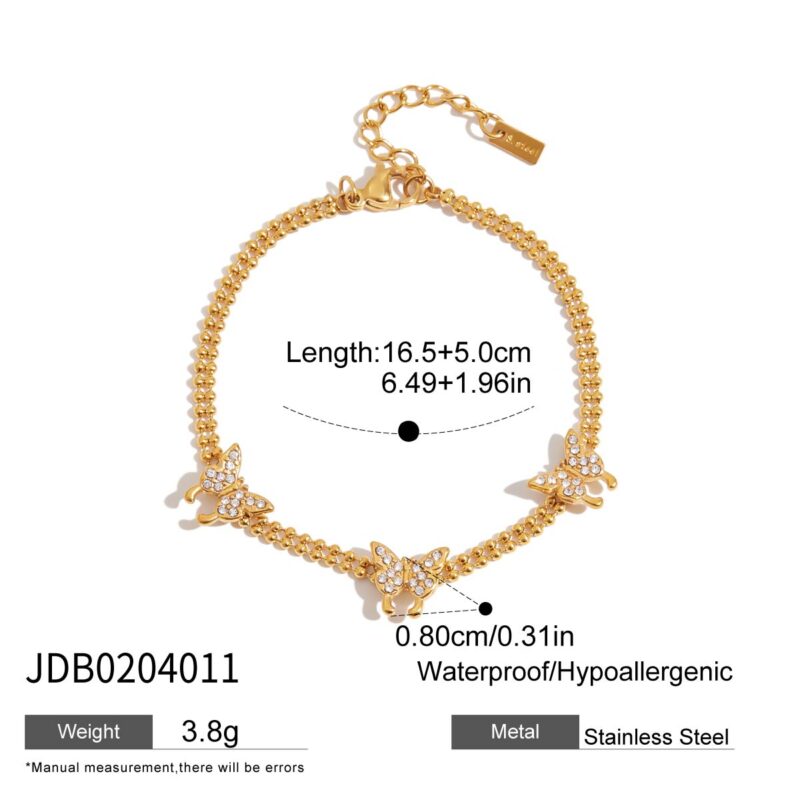 Romantic Gold Tone Butterfly Bracelet White Zirconia - Image 4