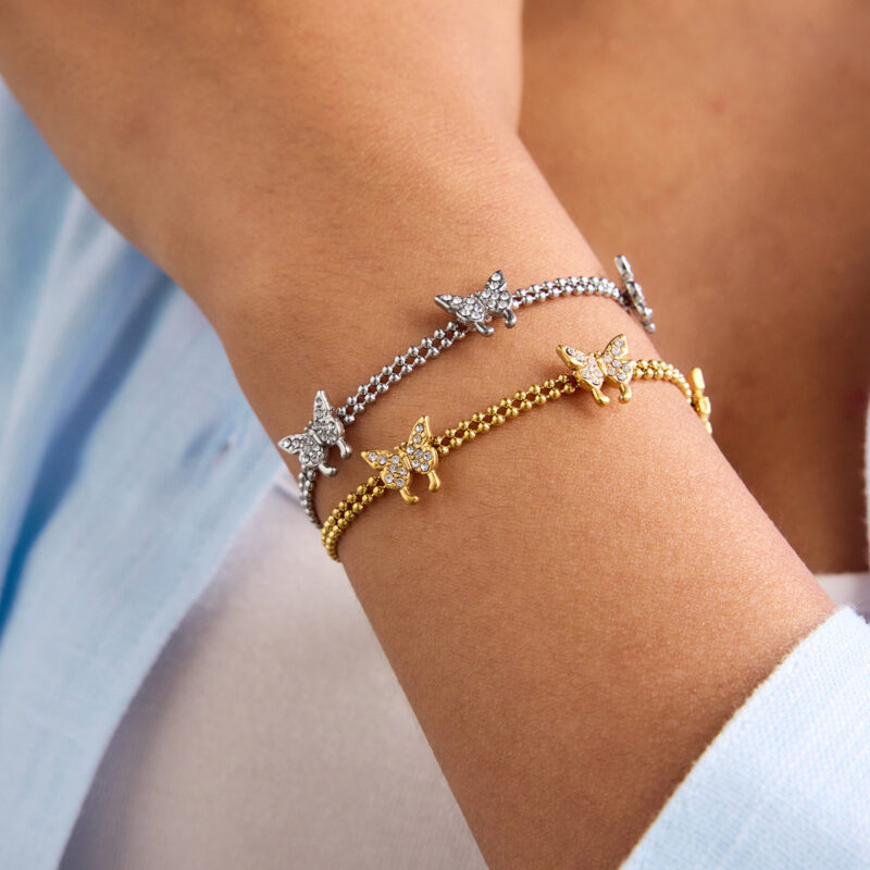 Romantic Steel Tone Butterfly Bracelet White Zirconia - Image 3