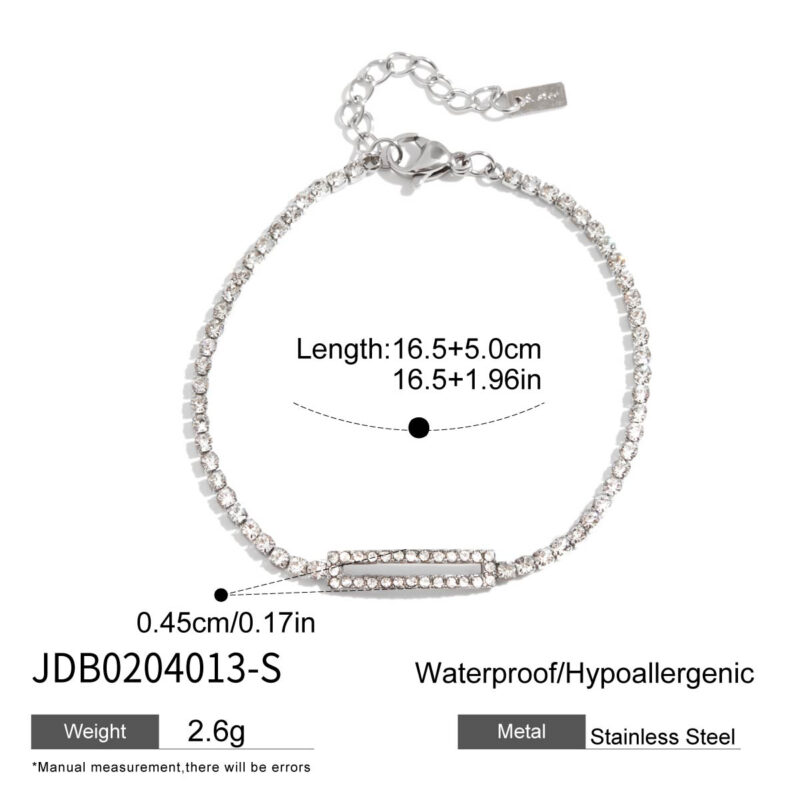 Classic Steel Tone Square Zirconia Hollow Bracelet - Image 4