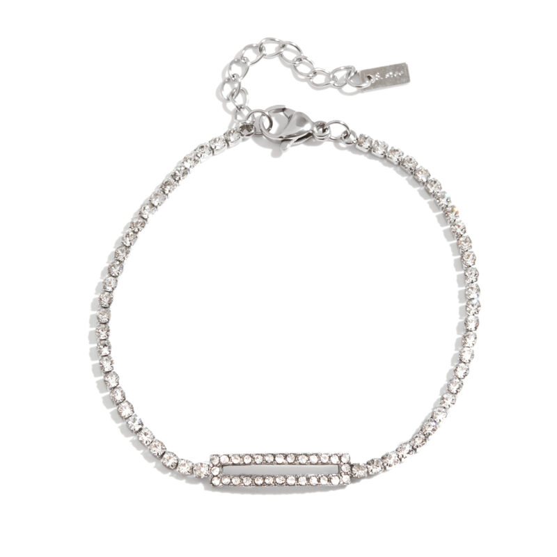 Classic Steel Tone Square Zirconia Hollow Bracelet