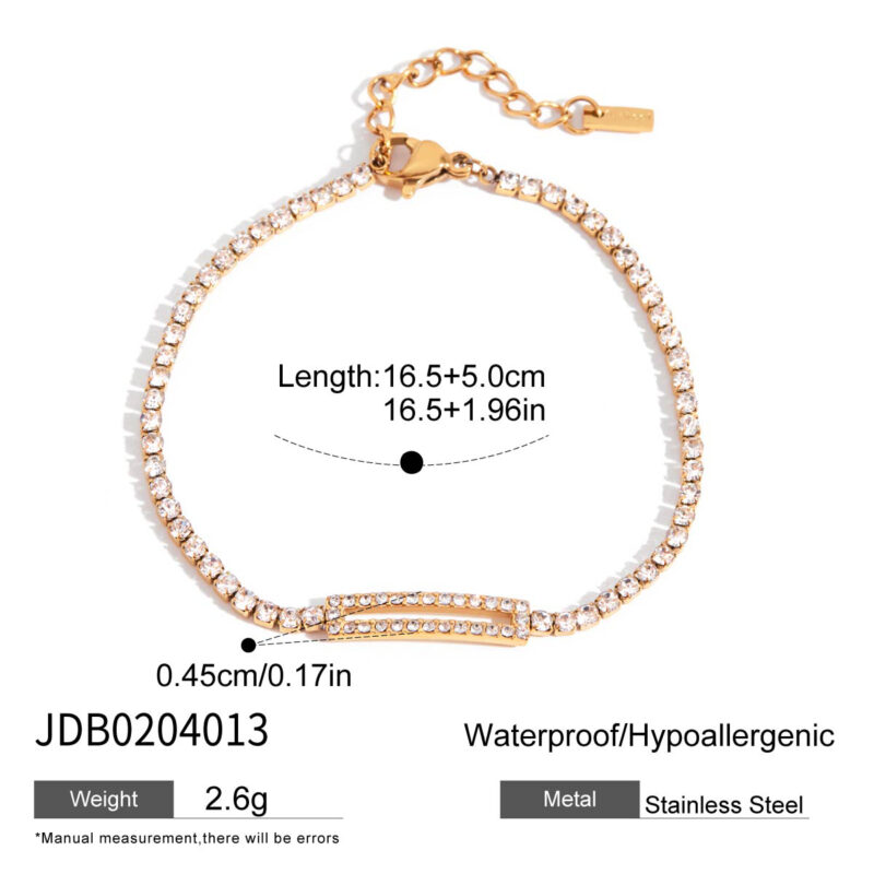 Classic Gold Tone Square Zirconia Hollow Bracelet - Image 4
