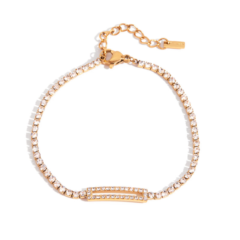 Classic Gold Tone Square Zirconia Hollow Bracelet
