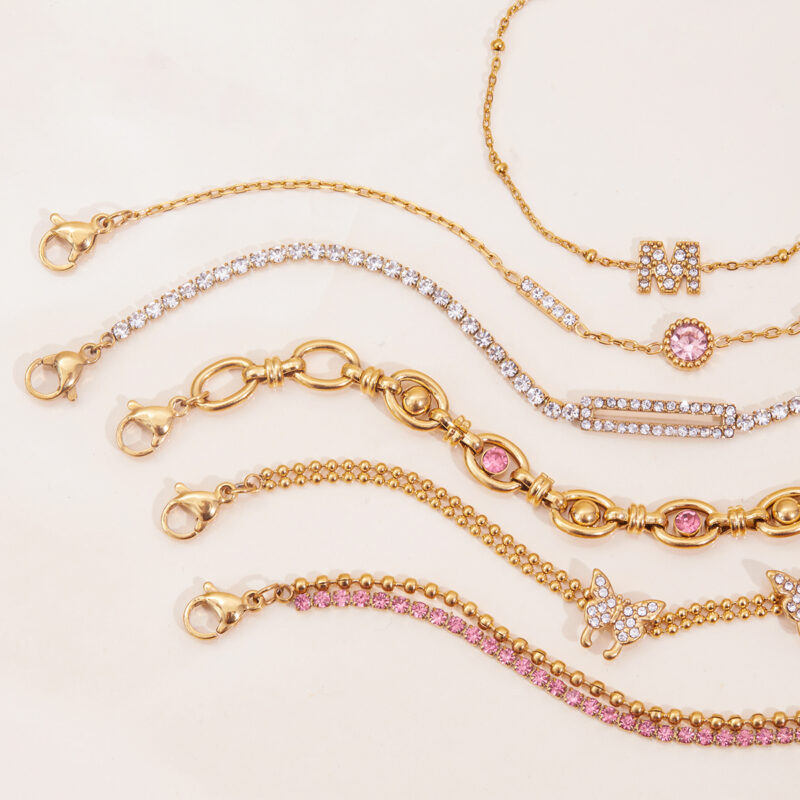 Classic Gold Tone Square Zirconia Hollow Bracelet - Image 3