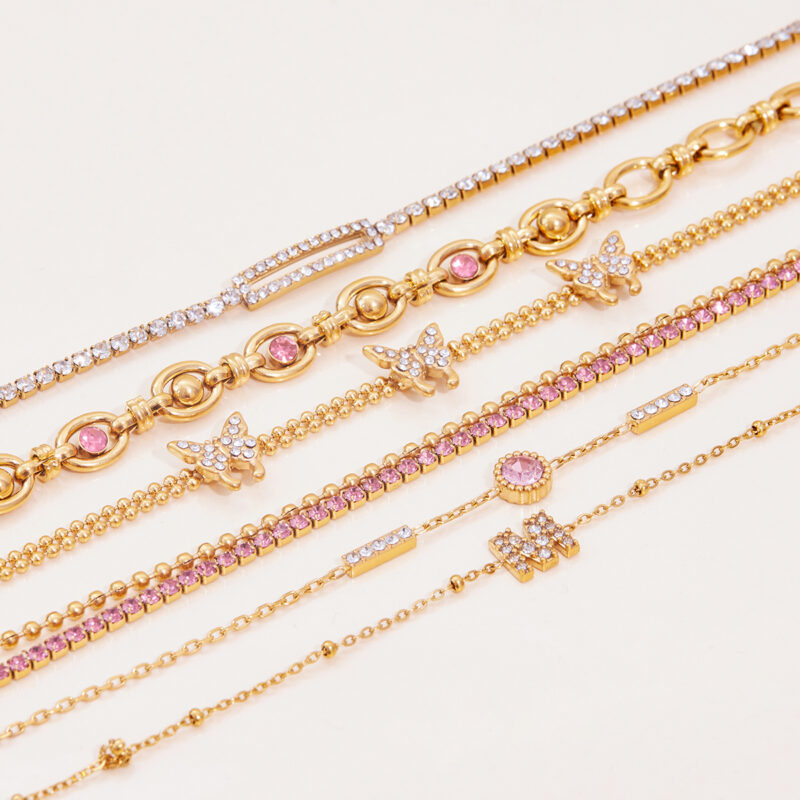 Classic Gold Tone Square Zirconia Hollow Bracelet - Image 2