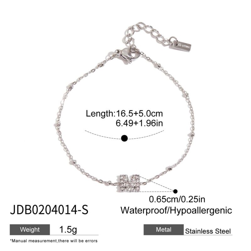 Classic Steel Tone Letter M Zirconia Bracelet - Image 4
