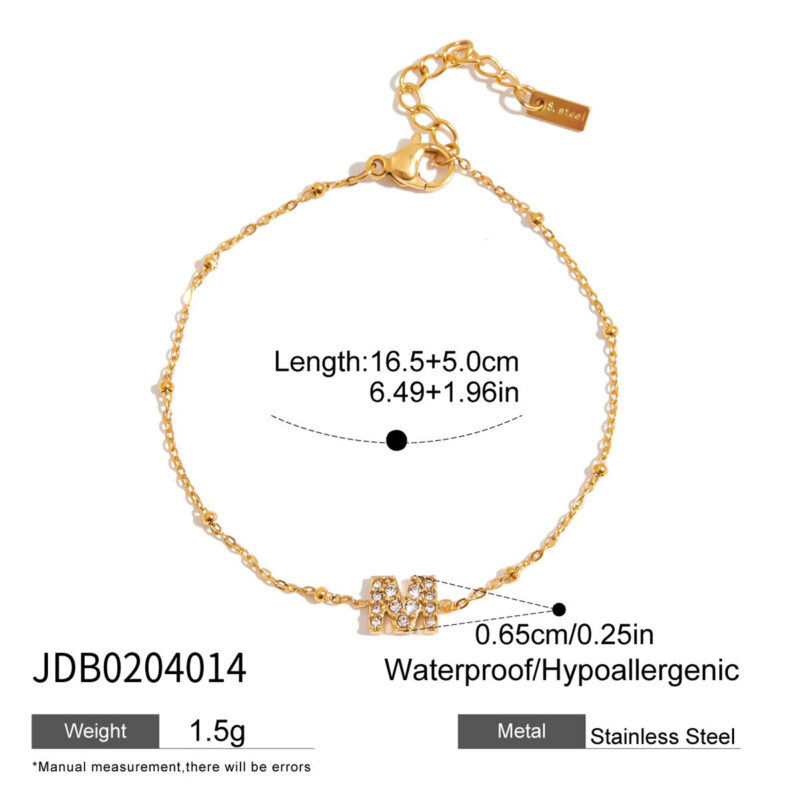 Classic Gold Tone Letter M Zirconia Bracelet - Image 4