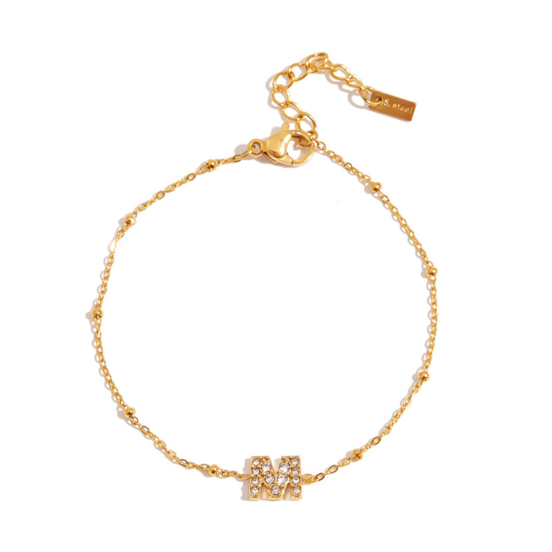 Classic Gold Tone Letter M Zirconia Bracelet
