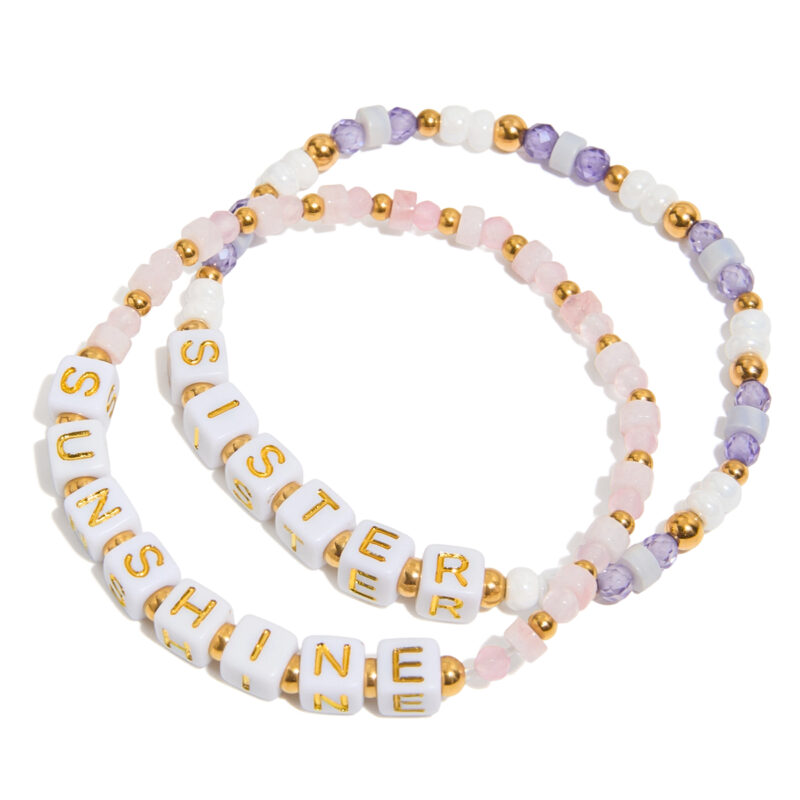 Purple Gem Beaded “SISTER” Stretch Bracelet - Image 5