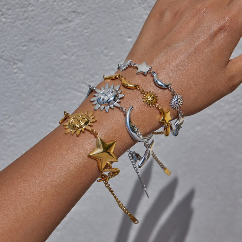 Steel Smiling Sun Moon Star Bracelet - Image 3