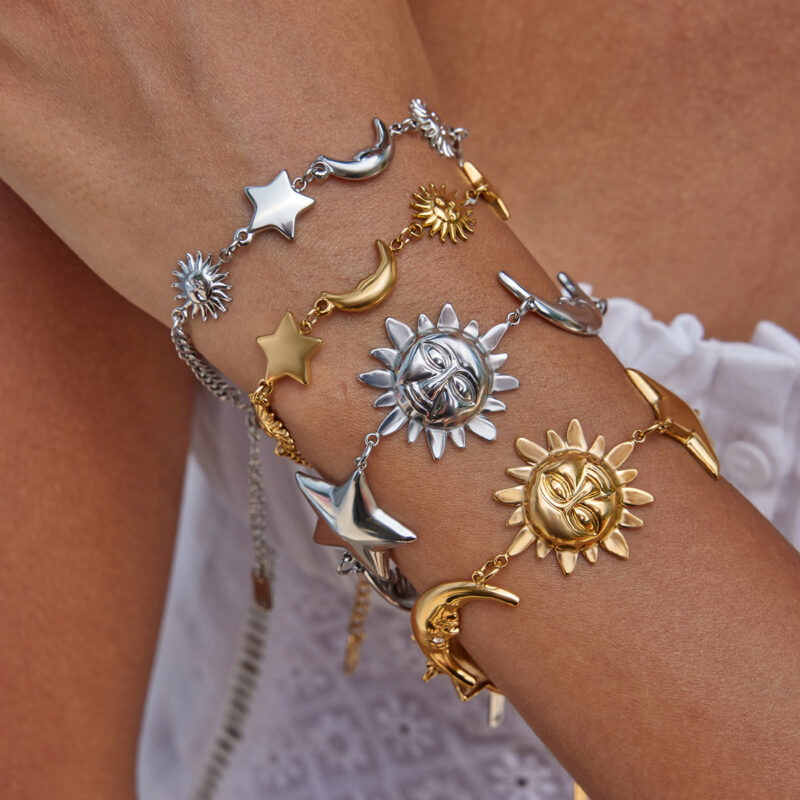 Steel Smiling Sun Moon Star Bracelet - Image 2