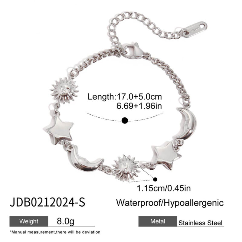 Steel Smiling Sun Moon Star Bracelet - Image 4