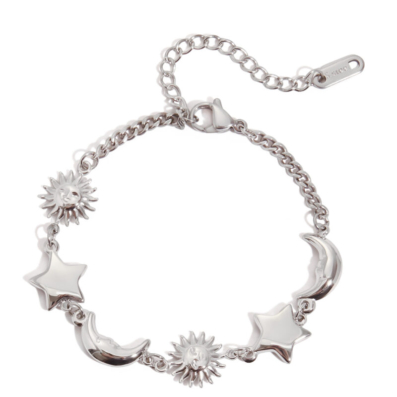Steel Smiling Sun Moon Star Bracelet