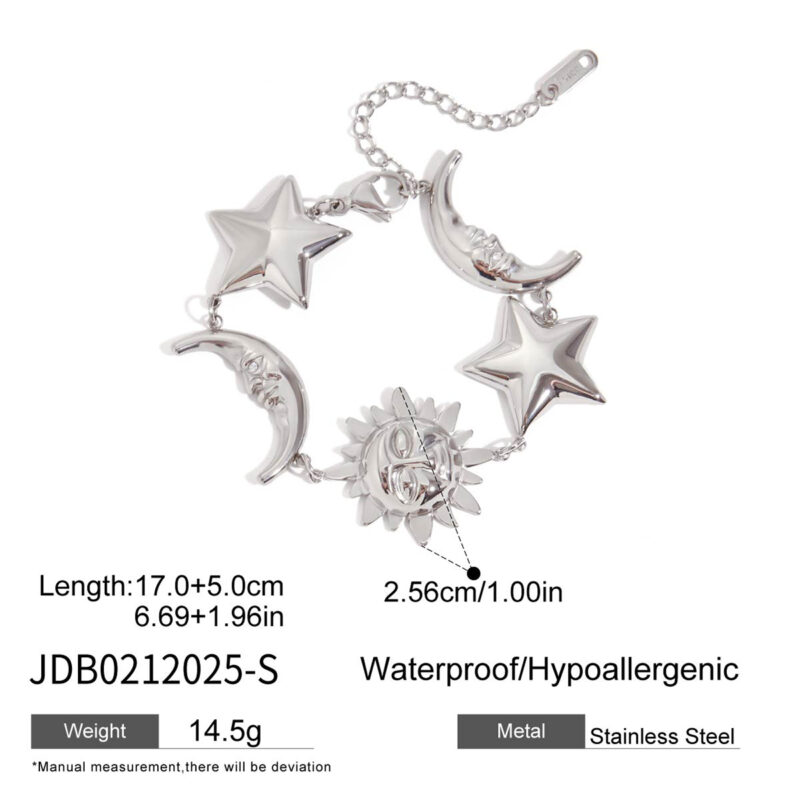 Steel Large Star And Moon Bracelet - Image 4