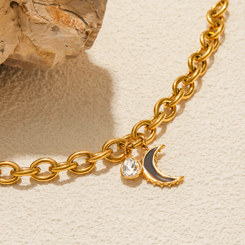 Black Enamel Moon Chain Bracelet - Image 3