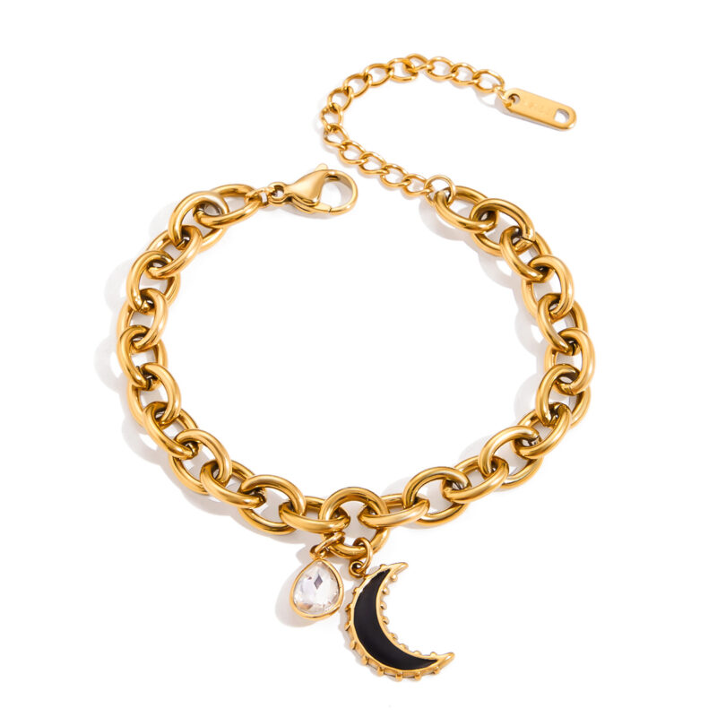 Black Enamel Moon Chain Bracelet