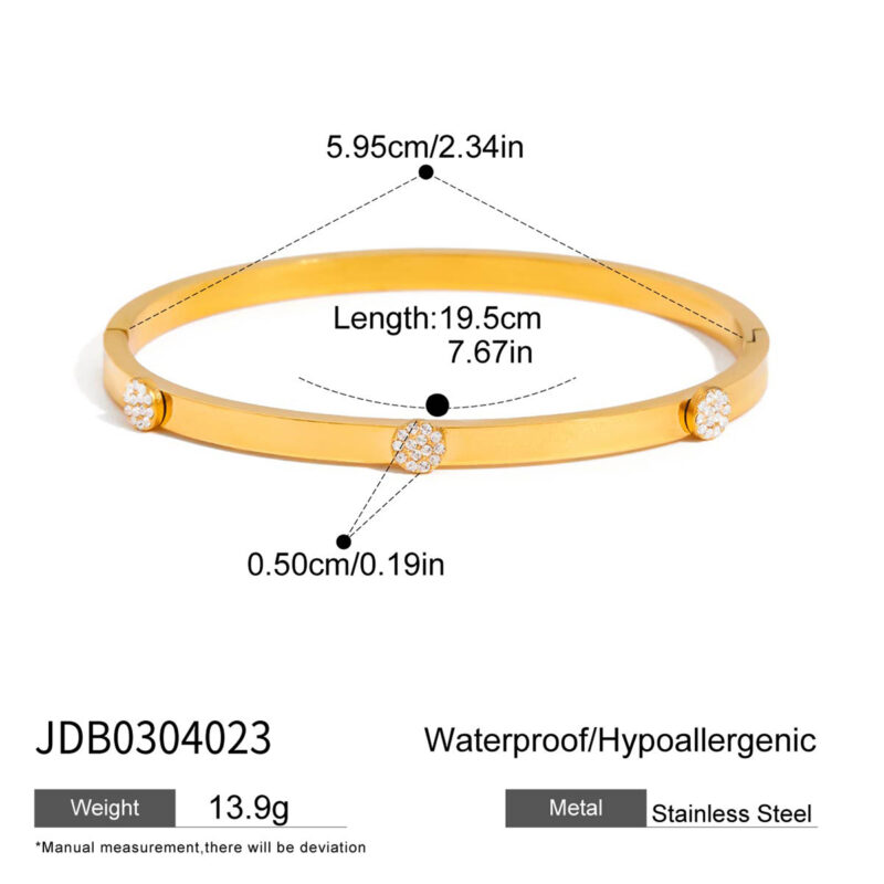 Classic Gold Tone Open Round White Rhinestone Bangle - Image 4