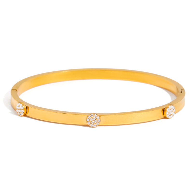 Classic Gold Tone Open Round White Rhinestone Bangle