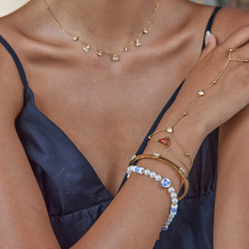 Classic Gold Tone Cherry Rhinestone Open Bangle - Image 2