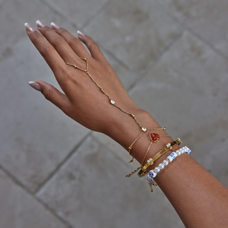 Classic Gold Tone Cherry Rhinestone Open Bangle - Image 3