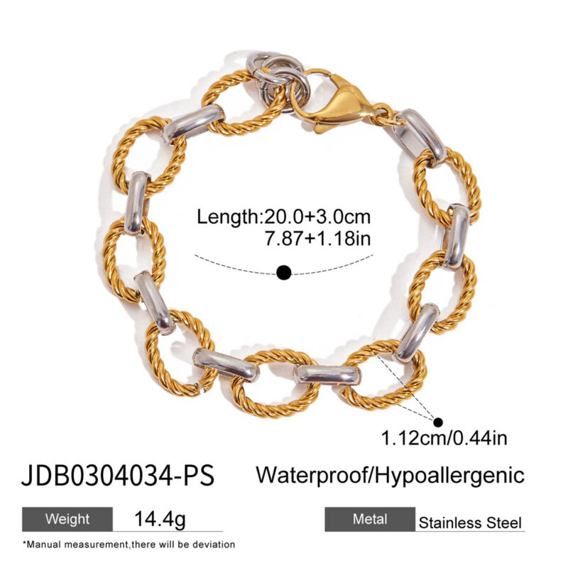 Modern Minimalist Gold Silver Mixed Twisted Cross Chain Bracelet - Image 4