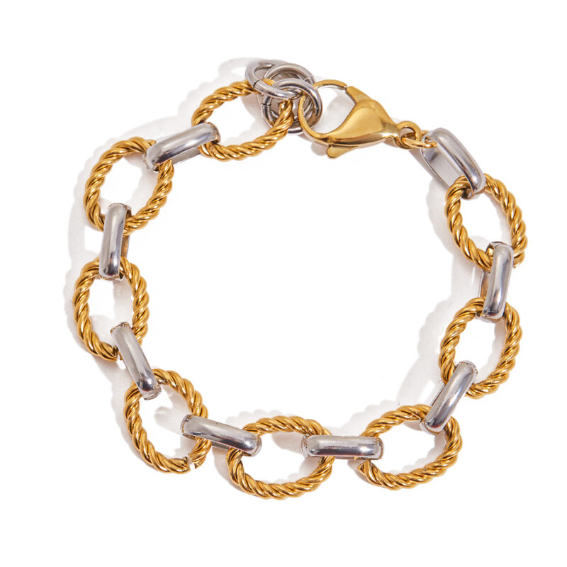 Modern Minimalist Gold Silver Mixed Twisted Cross Chain Bracelet