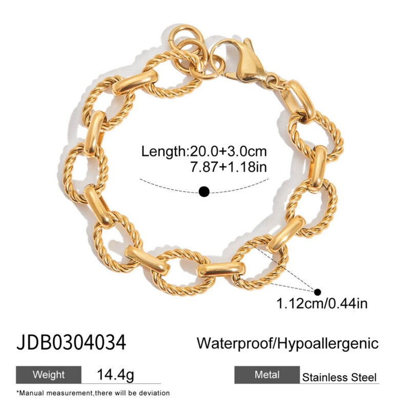Modern Minimalist Gold Tone Twisted Cross Chain Bracelet - Image 4