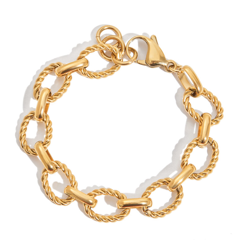 Modern Minimalist Gold Tone Twisted Cross Chain Bracelet