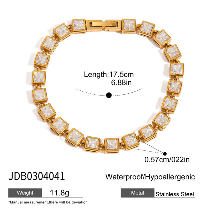 Minimalist Gold Tone Square White Zirconia Tennis Bracelet - Image 4