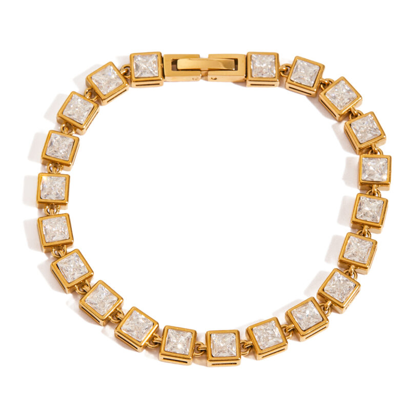 Minimalist Gold Tone Square White Zirconia Tennis Bracelet