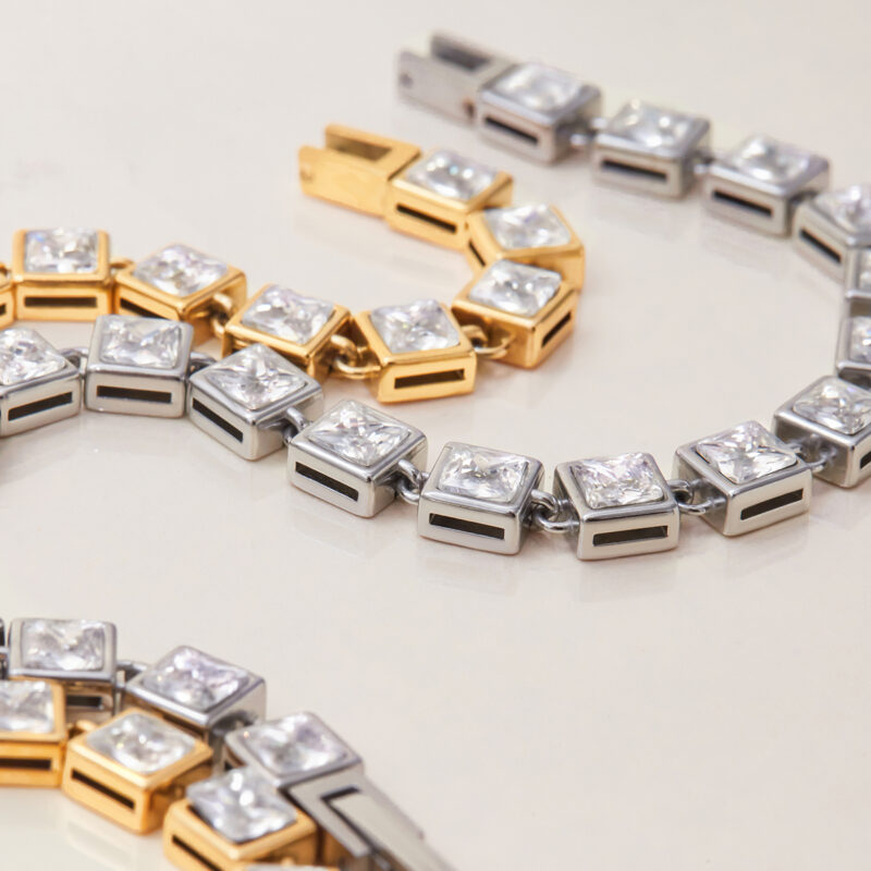 Minimalist Gold Tone Square White Zirconia Tennis Bracelet - Image 3