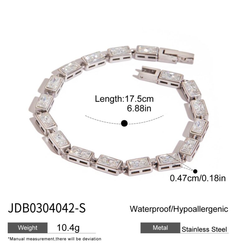 Minimalist Steel Tone Rectangular White Zirconia Bracelet - Image 5