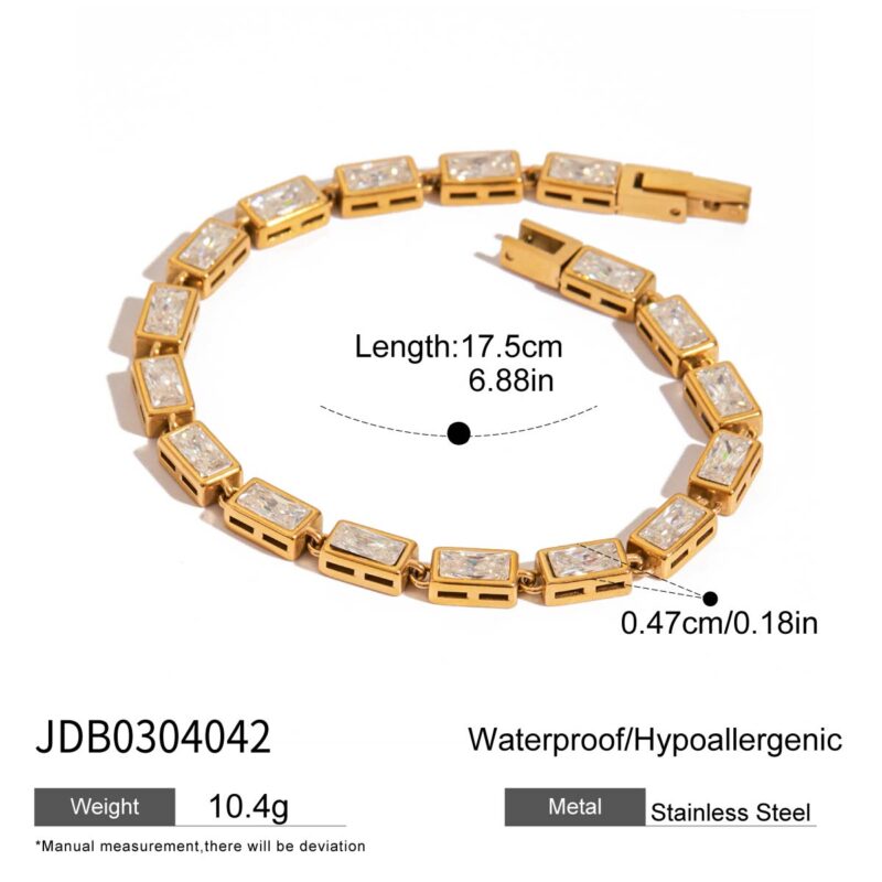 Minimalist Gold Tone Rectangular White Zirconia Tennis Bracelet - Image 3