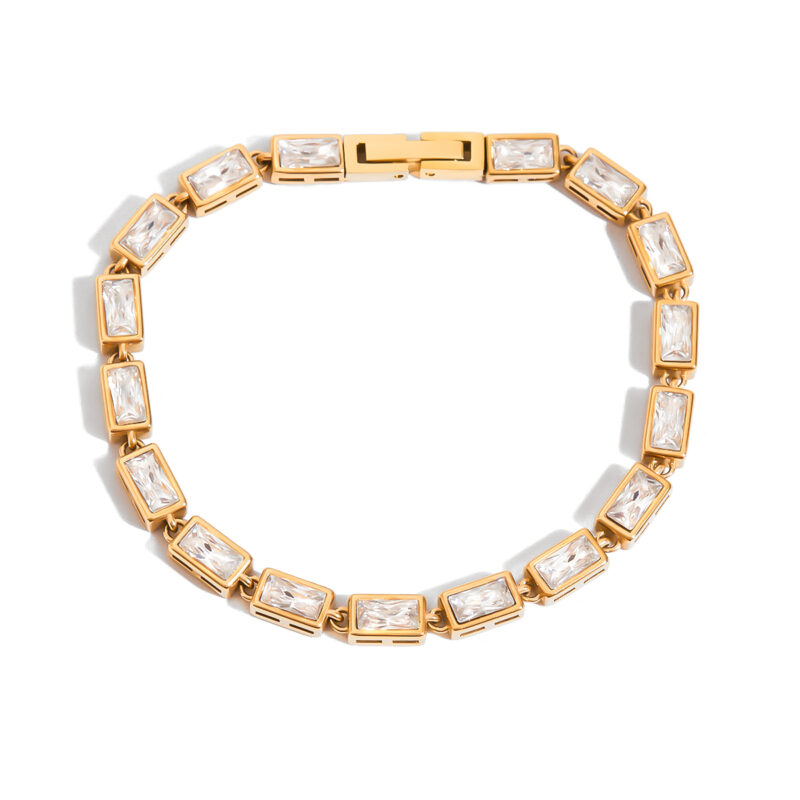 Minimalist Gold Tone Rectangular White Zirconia Tennis Bracelet