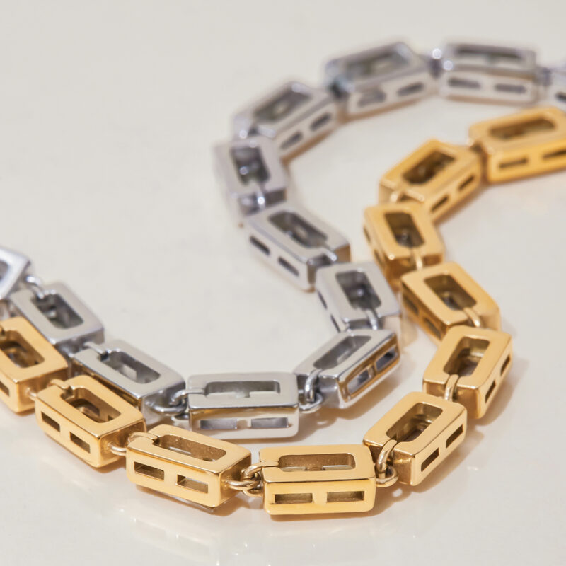 Minimalist Steel Tone Rectangular White Zirconia Bracelet - Image 2