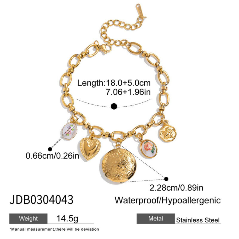 Romantic Gold Acrylic Pearl Angel Heart Locket Bracelet - Image 4