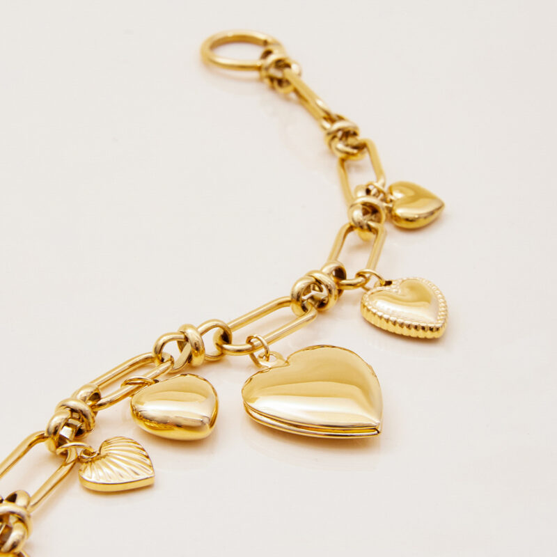 Romantic Gold Heart Pendant OT Clasp Bracelet - Image 4