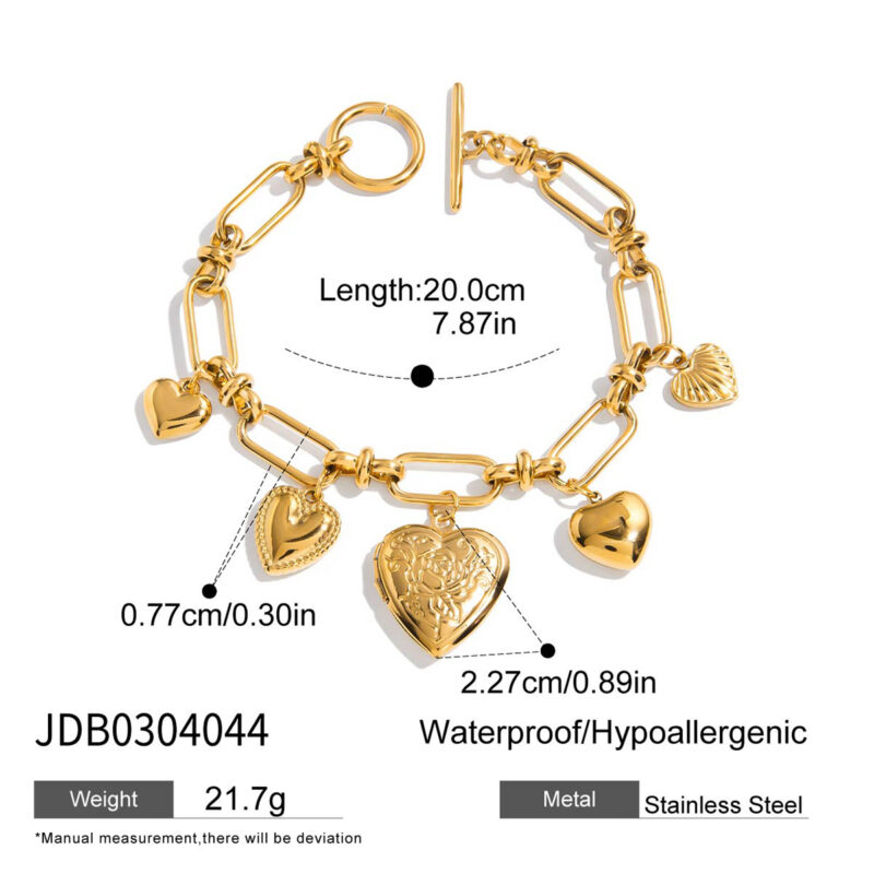 Romantic Gold Heart Pendant OT Clasp Bracelet - Image 5